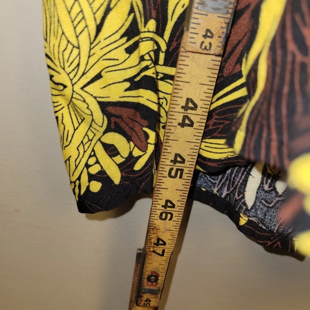 TAMSY Floral Midi Dress One Size Black Yellow‎ Brown Boho Tie Waist NWT